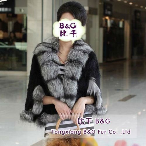 BG6176 Genuine Mink Fur Knitted Shawl with Fox Trimming Autumn Women Elegant Wrap New Design Hot Sale OEM Wholesale/Retail