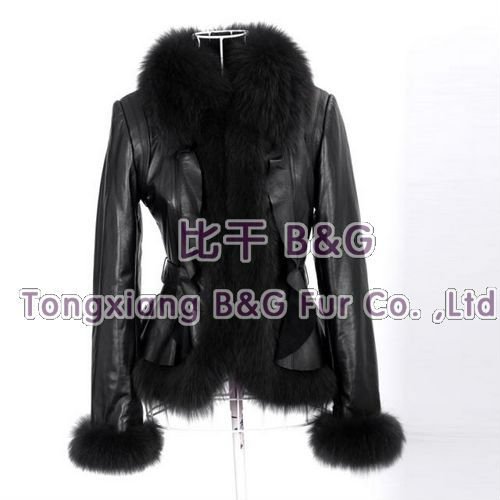 BG6278 Hot Sale Genuine Sheep Leather Jacket with Fox Fur Collar Winter Women's Warmer Coats M,L,XL,XXL,XXXL,XXXXL OEM Wholesale