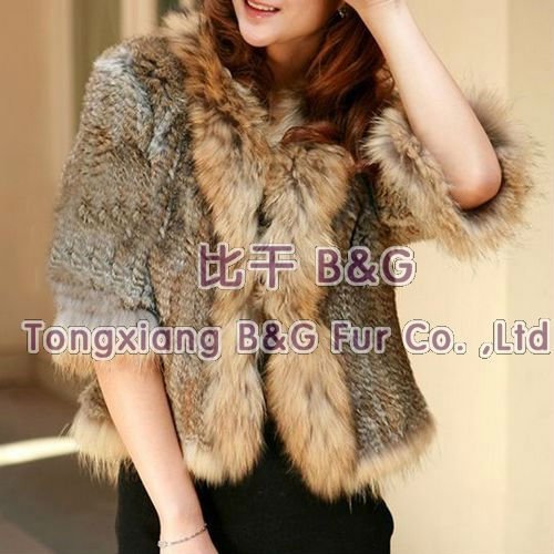 BG6321 Fashion Genuine Rabbit Fur knitted Vest with Raccoon Dog Fur Collar 3 Colors Winter Women's Gilet OEM Wholesale/Retail