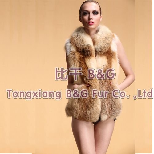 BG6339 Natural Color Real Red Fox Fur Waitstcoat With Big Collar Winter Women's Warm Coat OEM Wholesale