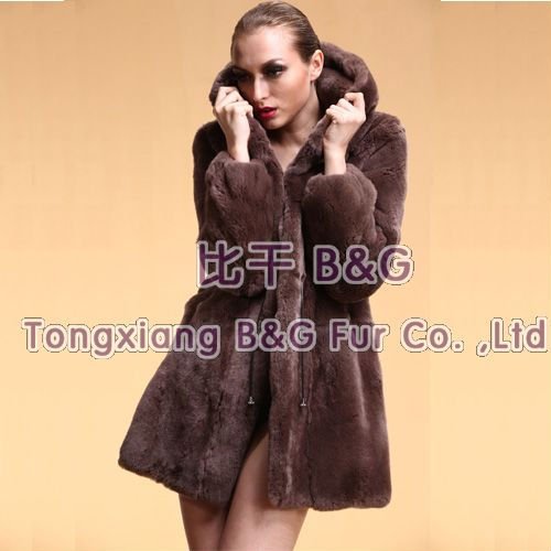 BG6350 Newest 2013 Fashion Genuine Rex Rabbit Fur Coats With Hood Winter Ladies Warm Long Clothes OEM XXXL Wholesale Retail