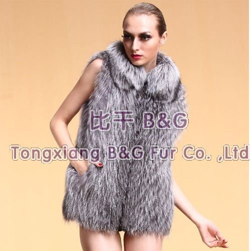 BG6365  2012  Fashion Genuine Silver Fox Fur Waitstcoats OEM Wholesale/Retail