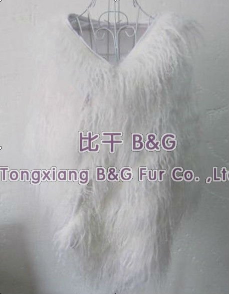 BG6456-2 2012 New Style White Genuine Mongolia Sheep Fur Poncho Winter Lady Fashion Cheap Hoody OEM Wholesale/Retail