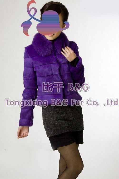 BG787 2012 Hot Sale Genuine Rabbit Fur Jackets with Fox Fur Collar Winter Women Fitted Jacket M,L,XL OEM Wholesale/Retail