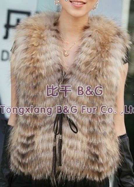 BGNYL03 2012 Newest Genuine Raccoon Dog Fur Women's Waistcoat With Belt Winter Lady Fashion Vest M,L,XL OEM Wholesale/Retail