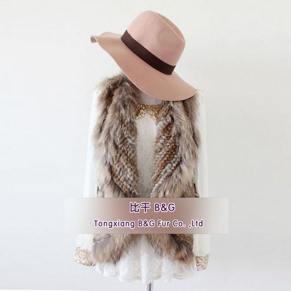 BGZX020 Irregular Vest 2013 Knitting Rabbit Fur With Raccoon Dog Furs Womens Spring Sexy Bolero/Gilet OEM Wholesale