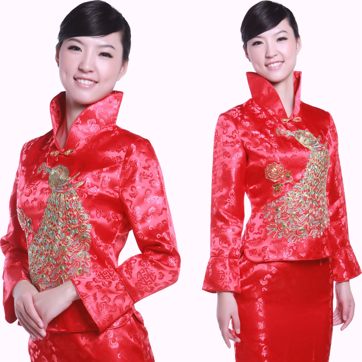 Bh-12 welcome cheongsam door autumn and winter welcome uniform long-sleeve red formal dress set