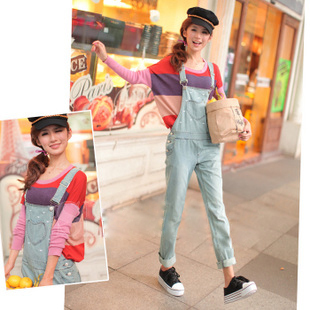 Bib pants female 2012 all-match loose jumpsuit jeans casual spaghetti strap trousers