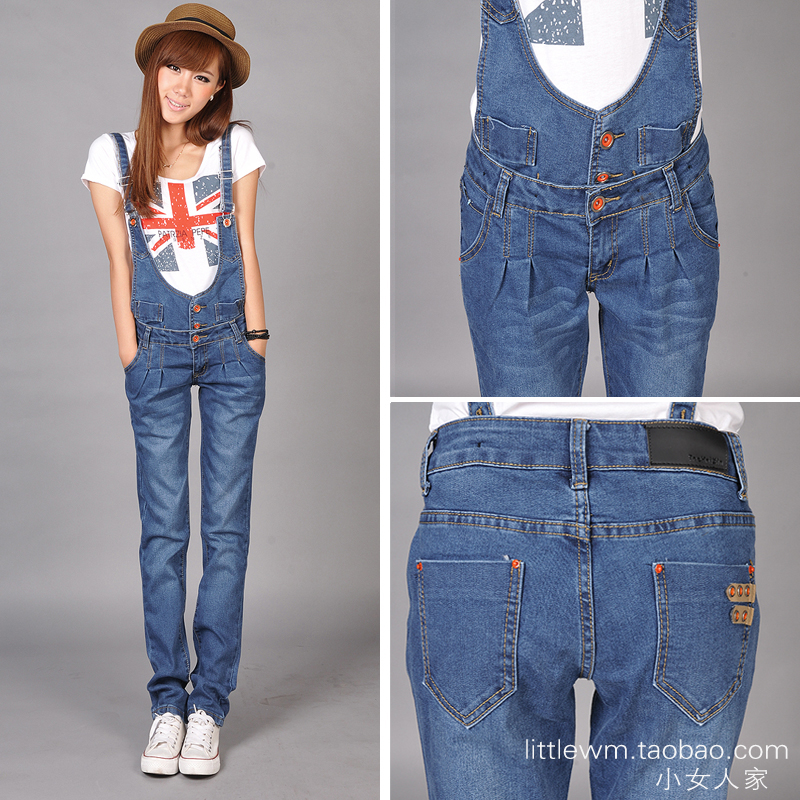 Bib pants female 2012 casual loose denim trousers jeans jumpsuit autumn plus size