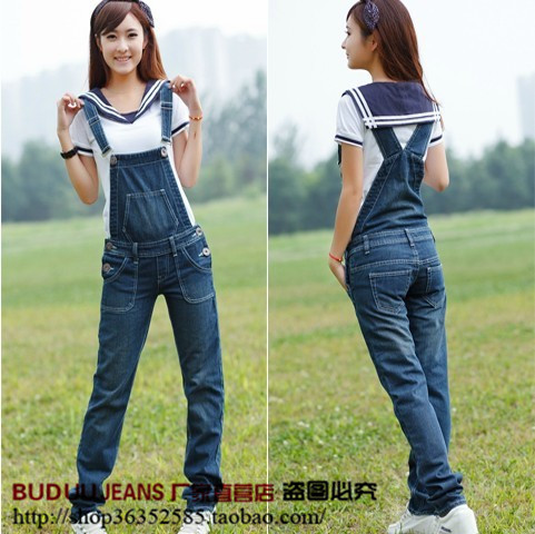 Bib pants female 2012 denim bib pants slim denim trousers spaghetti strap pants jumpsuit