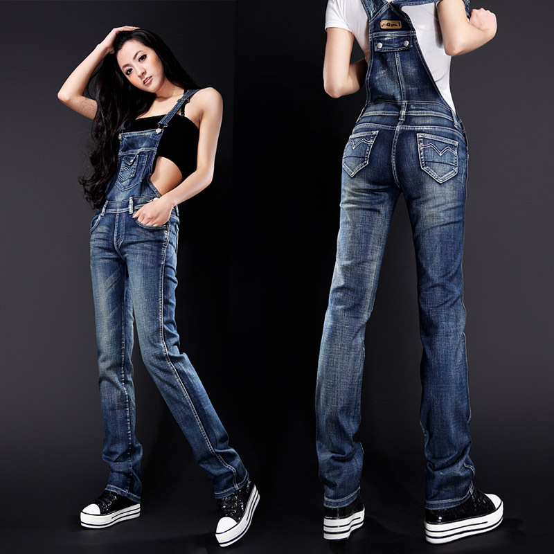 Bib pants female 2012 new arrival denim bib pants female slim jeans spaghetti strap pants jumpsuit