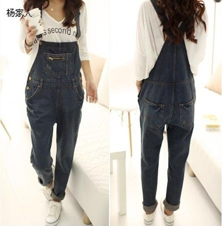 Bib pants female 2012 preppy style denim bib pants loose jeans spaghetti strap pants jumpsuit