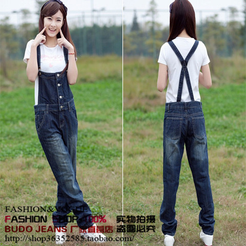 Bib pants female 2013 loose denim bib pants female bib pants jeans trousers 6005