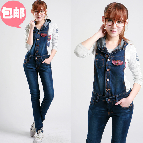 Bib pants female 2013 trousers jeans fashion plus size loose female trousers jumpsuit