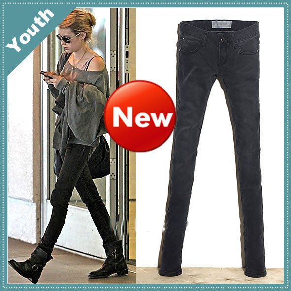 Big discounts!Super 2013 black female fashion jeans waist wind all-match black gray Tights Pants Jeans Women ANZ201