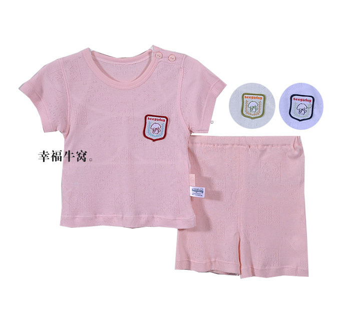 Big horn summer baby short-sleeve T-shirt set child underwear baby sleepwear bamboo fibre mesh