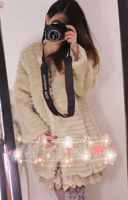 Big pleated long design thermal rabbit fur overcoat outerwear