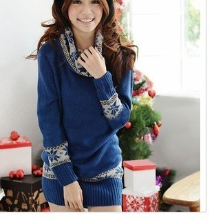 Big promotion!!! Freeshipping New hot-selling  women's long Snowflake sweater,knitted sweater,bottoming sweater, turndown collar