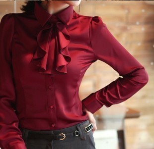 Big Sale!!! 2013 New Design Ladies Elegant Fashion Ruffled Neckline Formal Shirt Business Blouse Free Shipping Size S-XXL