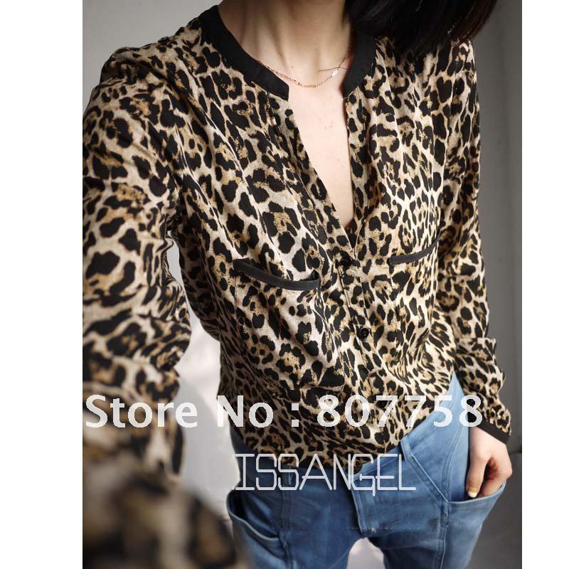 Big size women's fashion leopard print long-sleeve chiffon shirt blouse,free shipping,hot sale