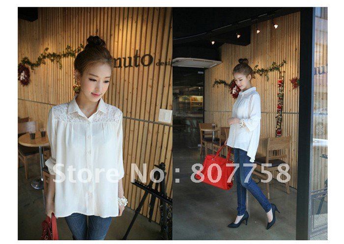 Big size women's fashion long batwing sleeve shirt  hallow out lace chiffon blouse,free shipping,hot sale