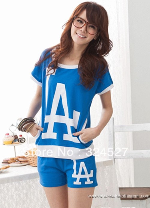 Big Yards Jumpsuits Suit Combinations Popular Agitation LA Letters Printing Short Sleeve Leisure Suit