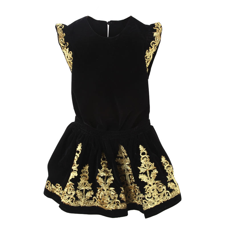 Bingbing royal embroidery short skirt bust skirt short-sleeve velvet ruffle hem top twinset set