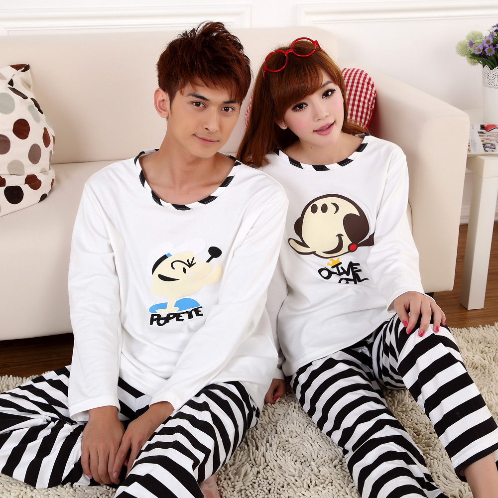 Bird autumn POPEYE lovers sleepwear 100% cotton long-sleeve cartoon lounge set