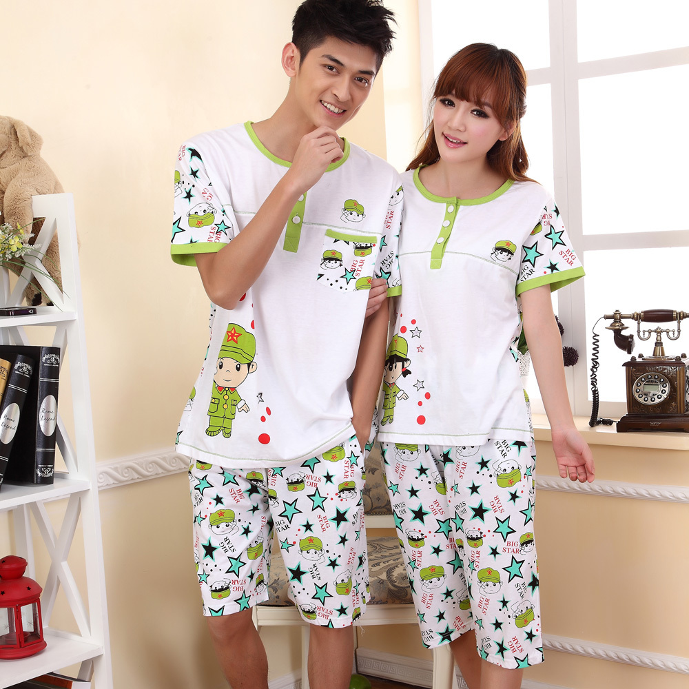 Bird lovers lounge summer sleepwear female cartoon male women's twinset summer sleep set