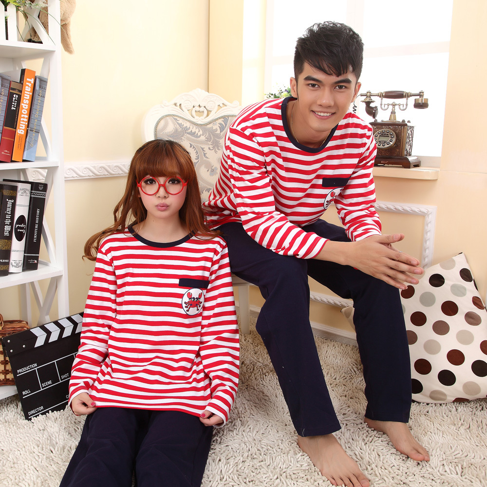 Bird red crab stripe autumn lovers sleepwear 100% cotton sleepwear long-sleeve lounge set