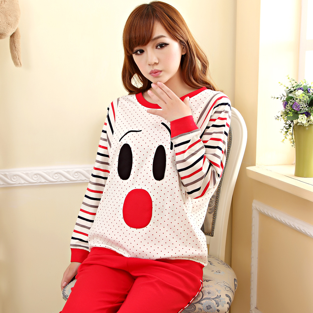 Bird spring and autumn 100% cotton long-sleeve stripe 100% cotton sleepwear female long-sleeve cartoon lounge set