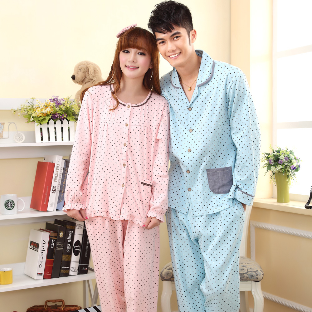 Bird spring and autumn lovers sleepwear long-sleeve lovers 100% cotton lounge sleep set