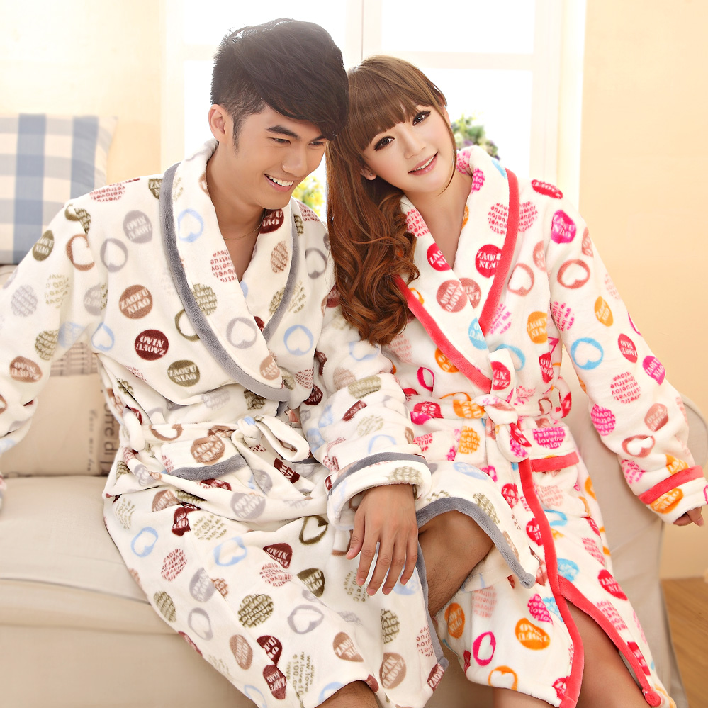 Bird winter lovers robe male Women thickening lovers bathrobe coral fleece robe winter sleepwear