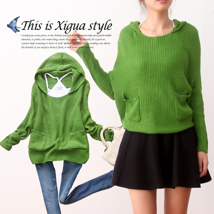 Biv-u146 2012 autumn women's double pocket with a hood loose pullover sweater i-10