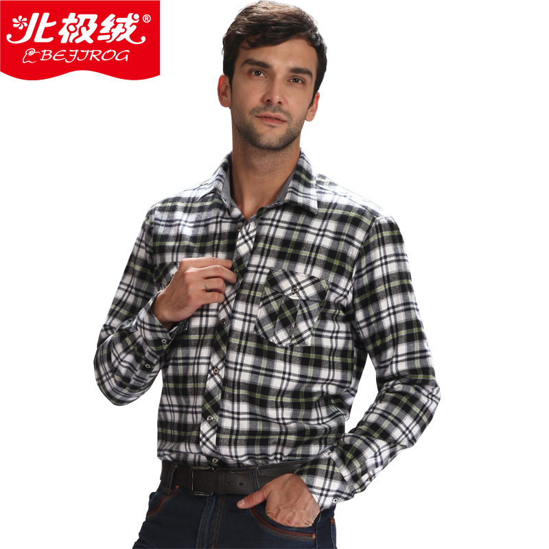 BJR Thermal underwear thickening plus velvet male long-sleeve square plaid thermal shirt