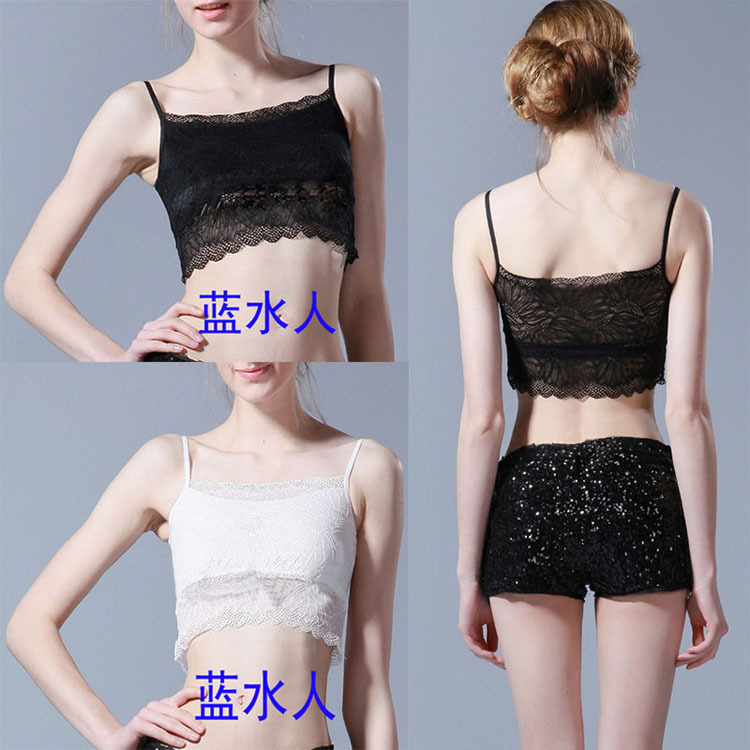 Black-and-white all-match sexy spaghetti strap exquisite lace tube top