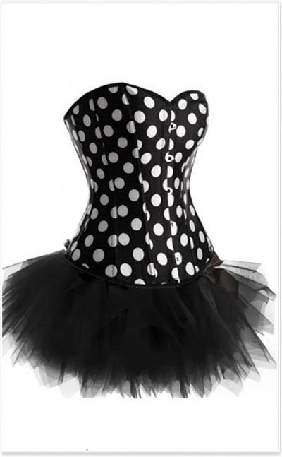 Black and White dot Corset with Black Tutu skirt Free shipping Skirt Suits - qm071tutu