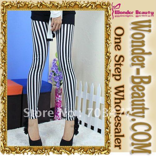 Black and White Stripe Women Leggings Tights Stockings Leggings Pants Stretchy Leggings