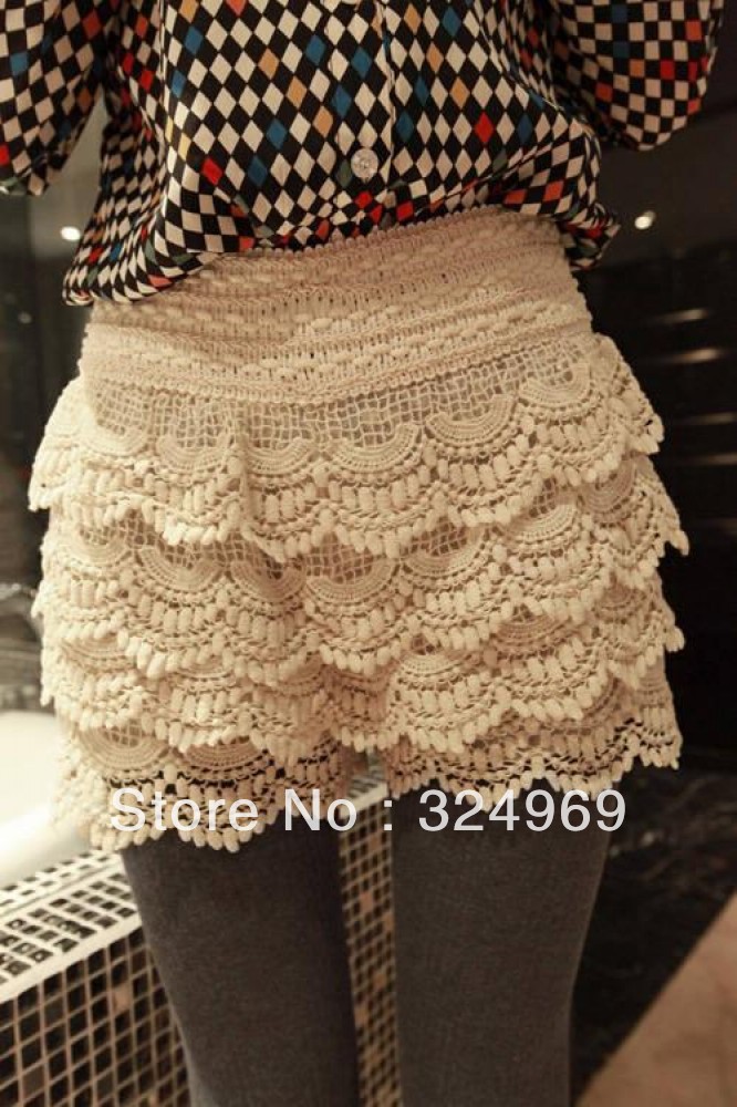 Black/Beige Hot Korea Trendy NEW Lace Trim Layered SkirtShort Shorts Pants 9282#