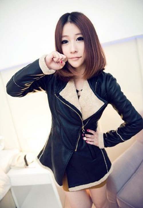 Black Big Turndown Collar Fur Lamb Villi Female Jacket Medium Style Show Thin Locomotive Leather Coat