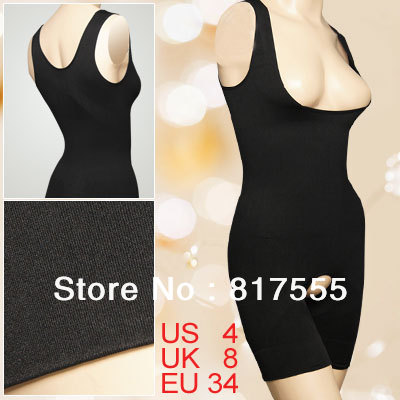 Black Braless Tank Top Split Bottom Pants Body Shaper S for Ladies