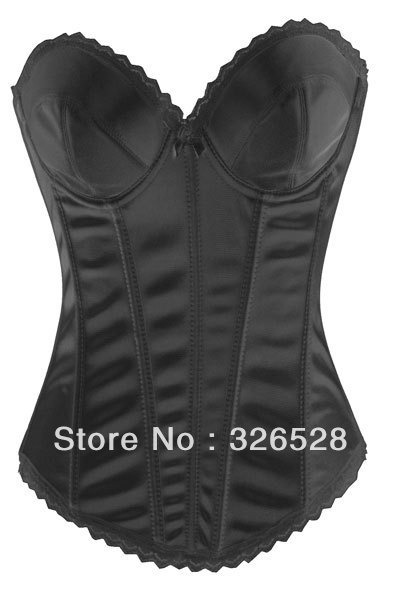 Black Brocade Satin Waist Training Cup Modeled Corset LB4455 Size S M L XL