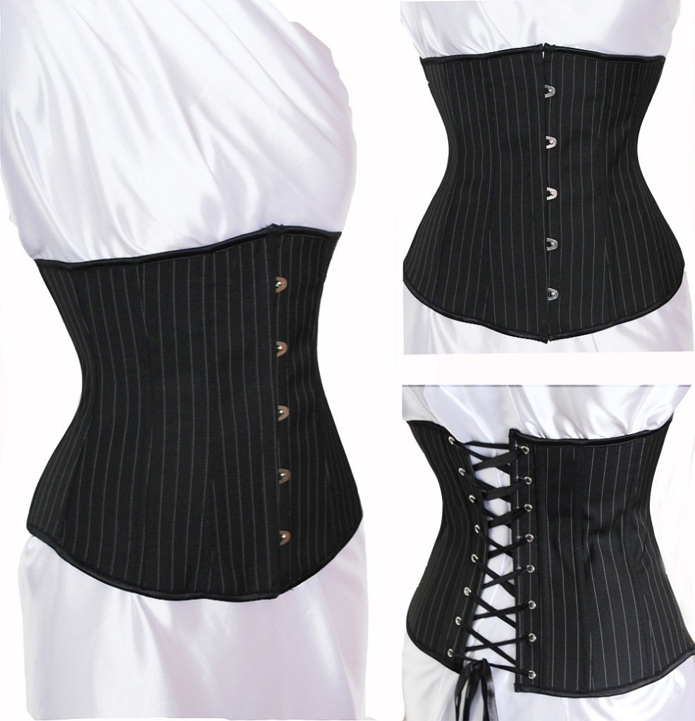 Black Brocade Waist Training Steel Boned Underbust Corset Bustier/G-string S-XXL