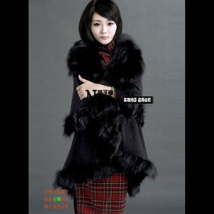 Black . carved velvet fox fur cloak outerwear