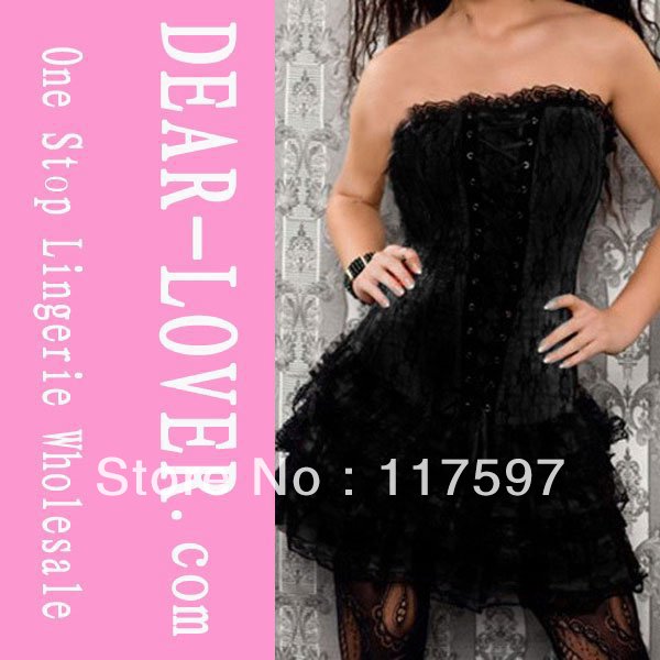 Black Corset Dress, Black Lace Overbust Corset LC5074-2+ Cheaper price + Free Shipping+ Fast Delivery