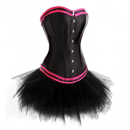 Black Corset with Pink Trim and Black Tutu Skirt