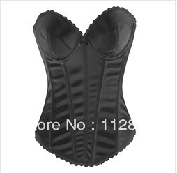 Black cotton hook eye back corset busiter with padded cup underwire bodyshaper S-2XL   M0246