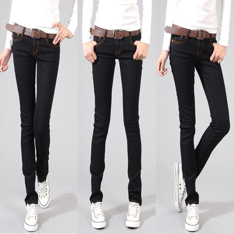 Black elastic slim trousers skinny women jeans pencil pants female trousers boot cut jeans