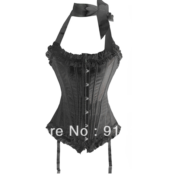 Black Elegant 22 Full Steel Boned Tight Lacing Corset Bustier Top Overbust S-2XLfree shipping