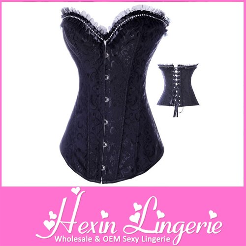 Black Embroidered Strapless Corset With Trimmed Ruffles LB4368  Size S M L XL 2XL